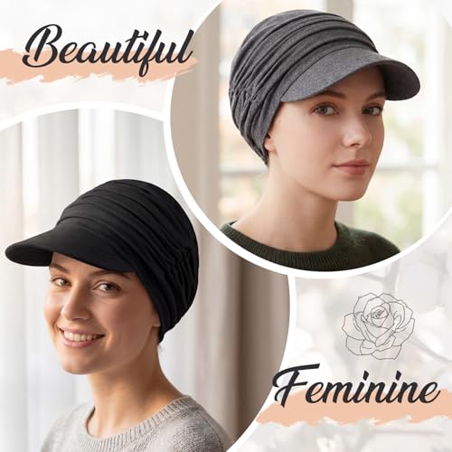 Image of 6 Pcs Chemo Cancer Hat for Women Breathable Bamboo Newsboy Baseball Cap Soft Headwear for Cancer Patient Hair Loss