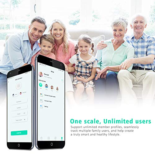 Body Weight Scale, Digital Bathroom Scale Body Composition Monitor Health Analyzer with Smartphone App for Body Weight, Body Fat, Water, BMI, BMR, Muscle Mass 396 lbs