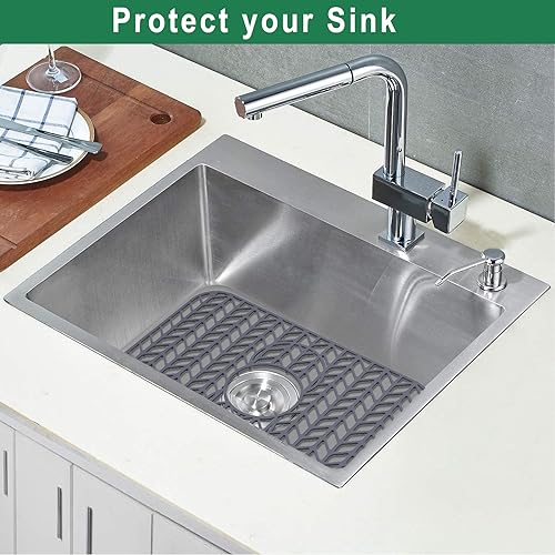 Image of GUUKIN Sink Protectors for Kitchen Sink 19x13 & 24x12.5 & 13x11 & 26x14 & 28x14 & 29x15, Large Silicone Mats Grid for Bottom of Farmhouse Stainless Steel (19x12.5 with 3 Reserved Holes)