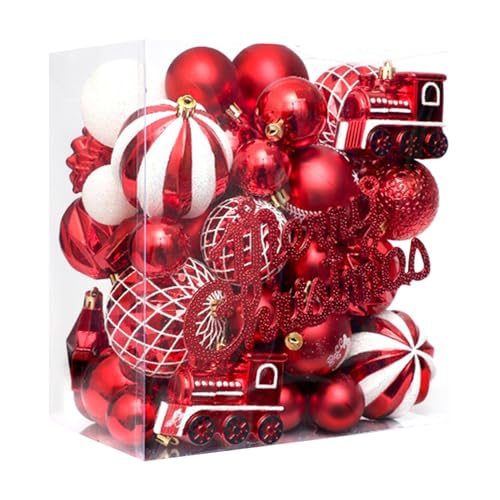 Set de décorations de sapin de Noël incassables 65 pièces rouge et or pour fêtes - 2