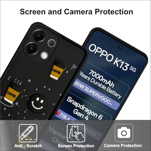 Image of SBMS Silicone Back Cover Case for Oppo K13 5G | Cute Fun 3D Cartoon, Coffee Design Silicone Case | Camera Protection Bump | Shockproof Back Cover Case for Oppo K13 5G (Coffe Mug Black)