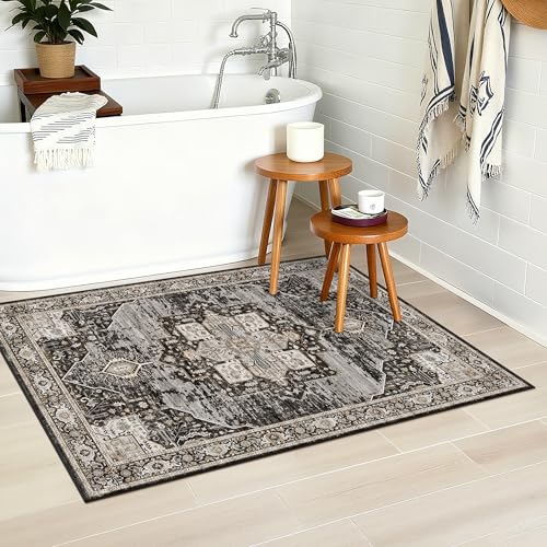Image of RUUGME Washable 2x3 Entryway Rug - Small Rug for Bathroom /Kitchen /Front Indoor Door Mat - Non Slip Farmhouse Decor - Throw Rugs with Rubber Backing Entrance Mat 2x3 Black