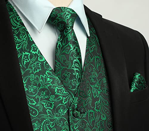 Image of HISDERN Vest and Tie Sets for Men Vests Paisley Floral Jacquard Necktie Pocket Square 3PCS Waistcoat for Suit or Tuxedo