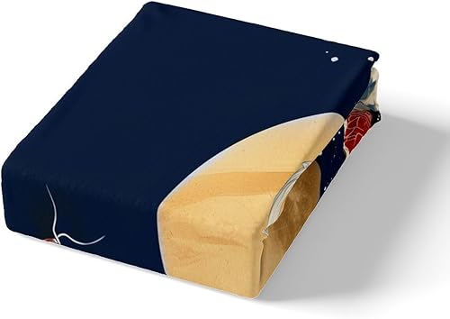 Miniatura 5 de Juego de sábanas japonesas Ukiyoe para niños, diseño oriental de olas oceánicas con bolsillo profundo, sábana bajera ajustable para niños y niñas,