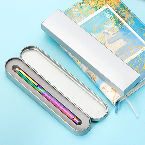 Image of Hongdian Rainbow Forest Fountain Pen Blade Nib Classic Design Calligraphy Pen with Converter and Metal Pen Case Set