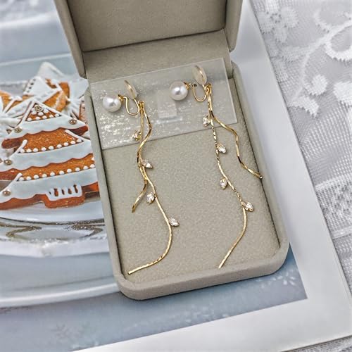 ASOQOLA Clip on Earrings Non Pierced for Women Long Dangle Drop Clip Earrings - Pearl Cubic Zirconia Leaf Earrings for Women Wedding Party Prom Jewelry Gifts3