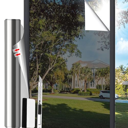 Antrect Film Miroir pour Fenetre 30x200cm Film Fenêtre Anti Regard, Brise Vue Fenetre, Filtre Anti UV, Anti Chaleur avec Accessoires d'installation, pour...