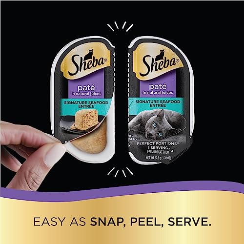 Sheba Perfect Portions Wet Cat Food Pate with Sustainable Salmon, Signature Seafood Entree, and Tender White Fish and Tuna Entree Variety Pack, 2.6 oz. Twin Pack Trays (24 Count, 48 Servings)