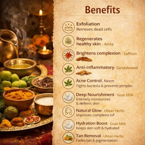 Image of Luxury Handmade Ubtan Goat Milk Soap, Saffron, Neem, Sandalwood & Rose Petals, Traditional Ayurvedic Care for Tan Removal, Deep Cleansing and Glowing Skin, 50 gms, Pack of 3