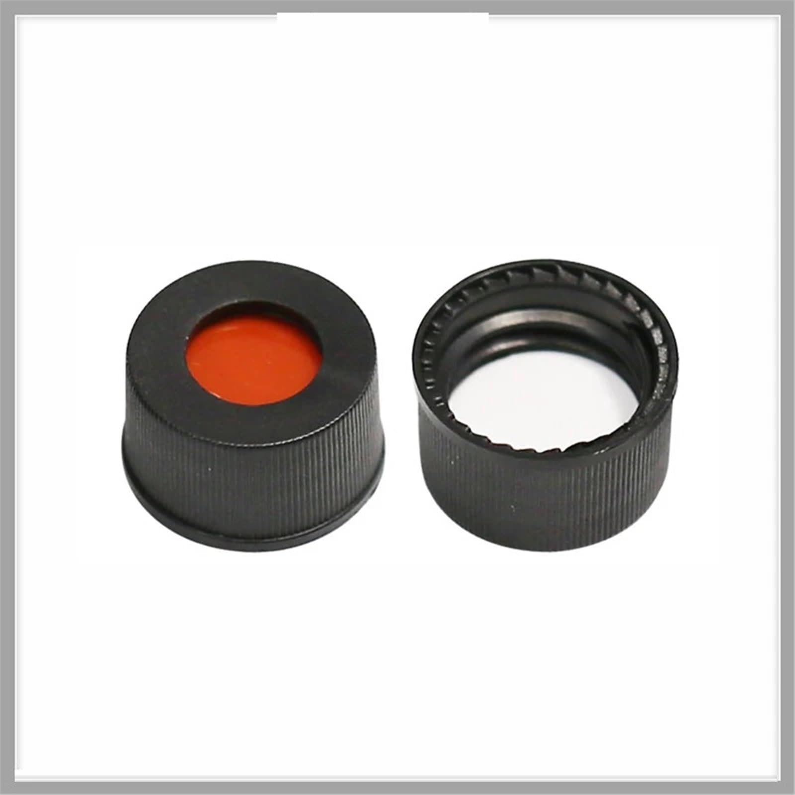 Tappo in polipropilene nero con apertura superiore, setti in PTFE rosso/silicone bianco, fiala for cromatografia da 13 mm, 4 ml, 100/confezione