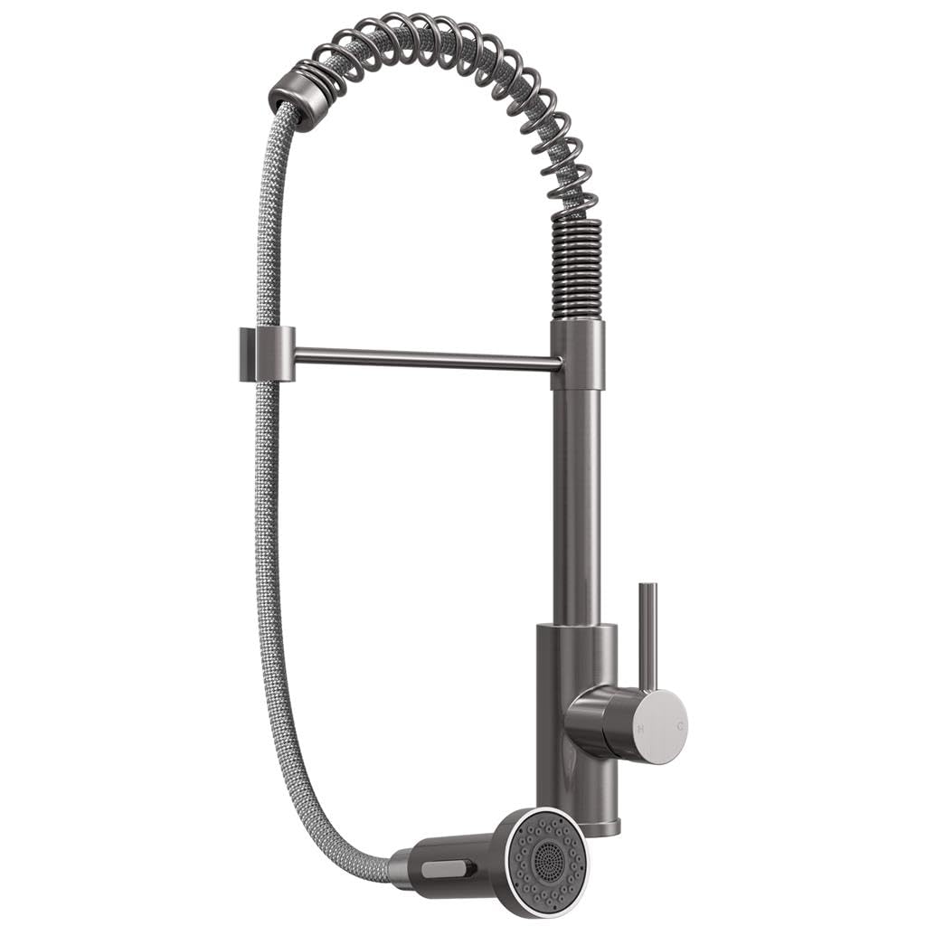 Liquida Ct593bs Brushed Steel Spring Kitchen Mixer Tap With Pull Out Spray Head