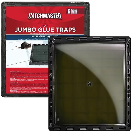 Catchmaster Jumbo Rat & Mouse Glue Traps 6Pk Large Bulk Glue Board Rat & Mouse Traps Indoor for Home Adhesive Plastic Tray for Snakes Mice & Spiders Pest Control for House & Garage