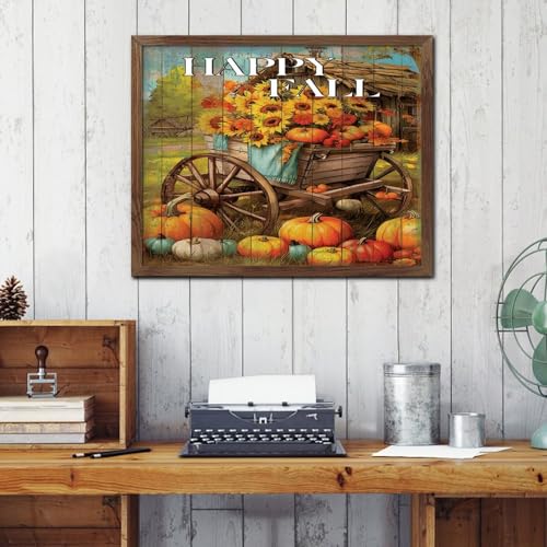Cadre automne en bois vieilli 40x50 cm décoration murale citrouille Halloween