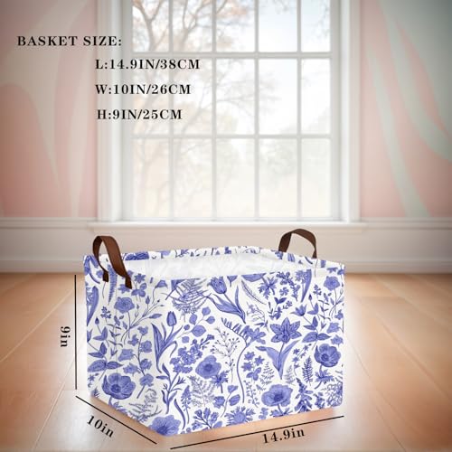 Image of Chinoiserie Rectangle Storage Basket, Blue | Gift Basket Collapsible, Toy Bin, Nursery Playroom Bedroom Decor, Baby Child