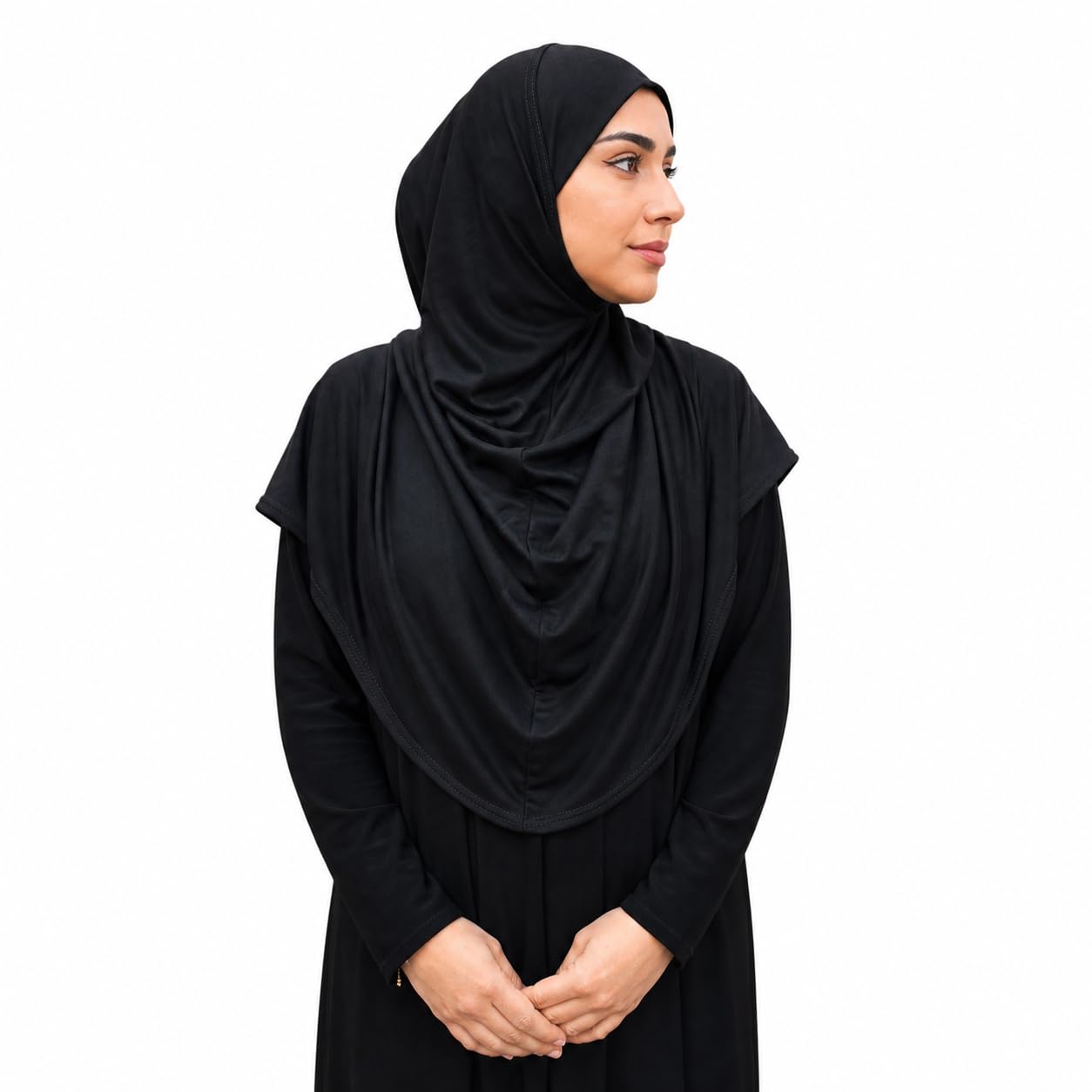 Yaqeen One Piece large Hijab cotton/Jersey women instant Amira Khimar Instant scarf islamic salah prayer clothes (Black)