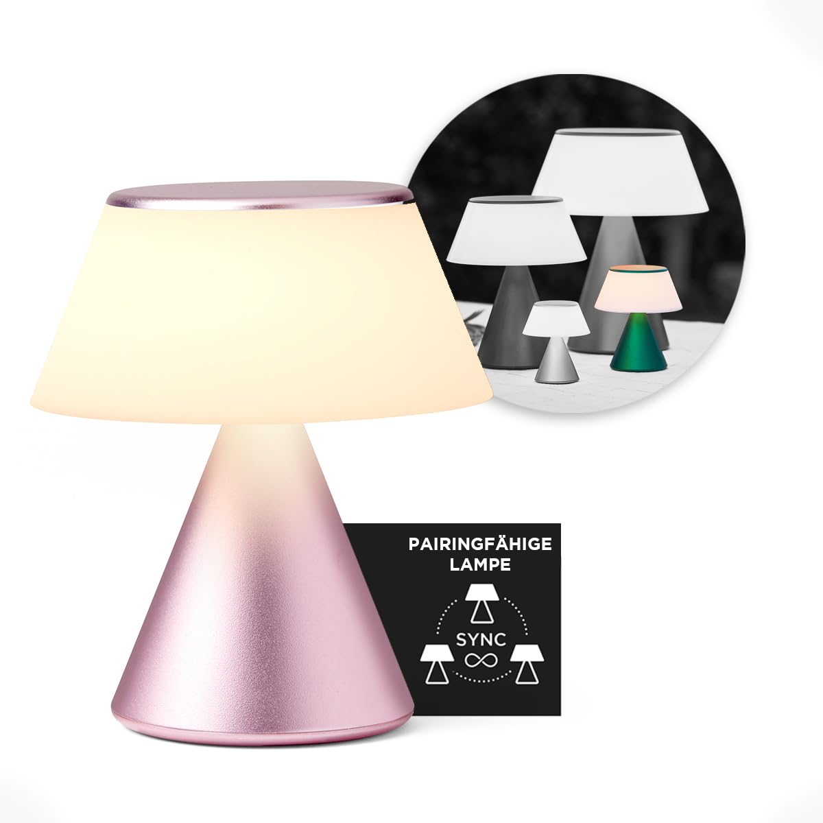 Lexon LUMA M LED-Schreibtischlampe, kabellose Tischlampe mit Dimmfunktion und Multi-Lampen-Synchronisation, 9 Lichtfarben für Büro, Schlafzimmer und Nachttisch, Rosa
