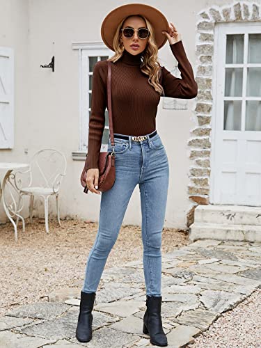 Women's Soft Plain Turtleneck Long Sleeve Pullover Cashmere Sweater Tops, Brown, Us S(4-6) #TOP4