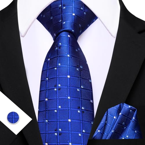 Image of YOHOWA Men Plaid /Striped Ties Set Silk Business Wedding Formal Fashion Necktie and Pocket Square Cufflinks Set