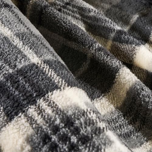 OHS Teddy Fleece Double Duvet Set, Super Soft Warm Thermal Teddy Bear Bedding Classic Tartan Check Fluffy Cosy Double Bedding Set with Pillowcases, Charcoal Grey - Image 3