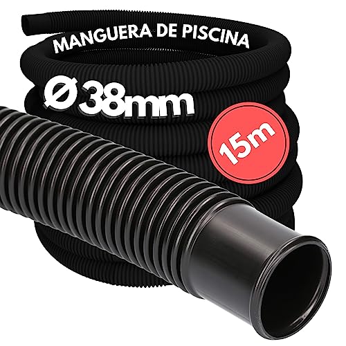 Kalitec Manguera flexible de piscina de 38 mm, color negro, 15 m