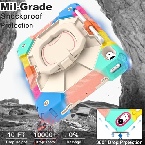 Image of WESOROL Case for iPad (A16) 11th /10th Generation 2025 /2022 with Screen Protector Rotating Stand Pencil Holder Shoulder Strap Heavy Duty Shockproof Cover for iPad 10th Gen Case,Colorful Blue