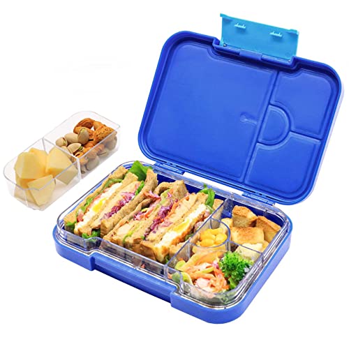 CHAMEEN Bento Box - Caja de almuerzo para niños con 4 + 2 compartimentos, sin plastificantes, como BPA, bandeja interior extraíble, para jardín de infantes, azul y excursiones