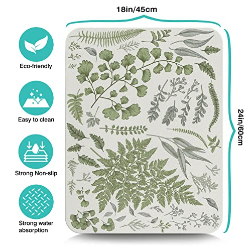 Dish Drying Mats For Kitchen Counter, Absorbent Quick Dry Dish Mat Drying Kitchen Mat, Non-Slip Rubber Backed Green Plants Kitchen Drying Mat 18"X24" #TOP5