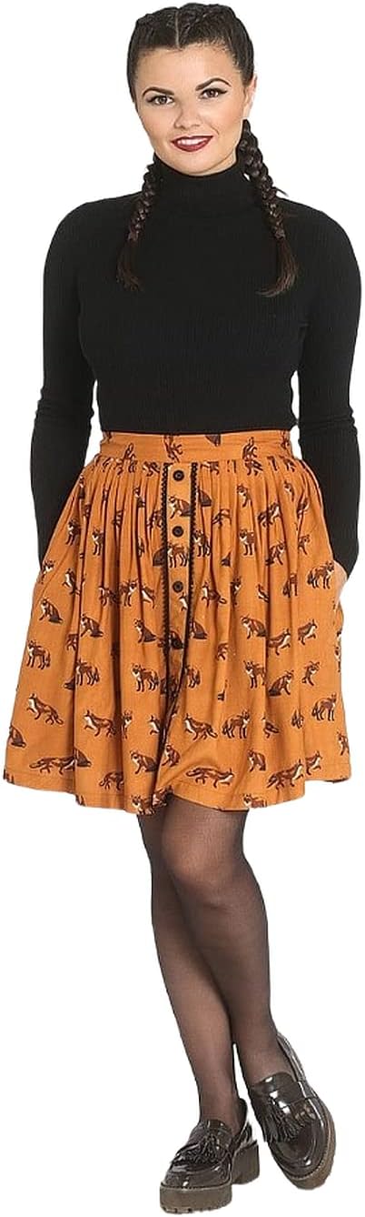 Hell Bunny Vixey Fox Print 50s Retro Style Mini Skirt