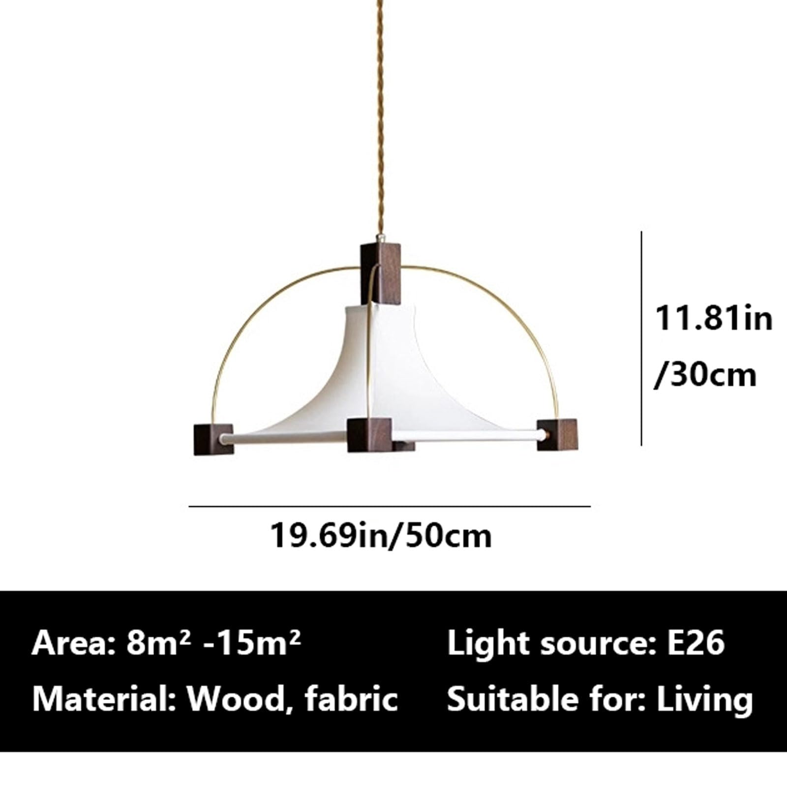 19,69-calowa lampa wisząca do salonu z materiału, kreatywna, w kształcie namiotu, E26, ciepłe światło, regulowana, odpowiednia do gabinetu, herbaciarni, kuchennej wyspy