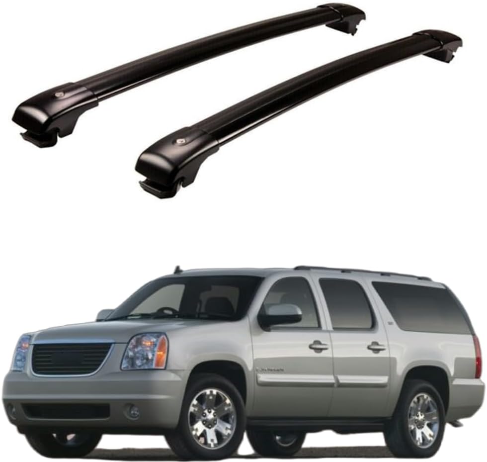 2PCS Crossbar Roof Rail Rack Lockable Fits for GMC Yukon XL 2500 2000-2013 Luggage Carrier Cross Bars Aluminum (Black)