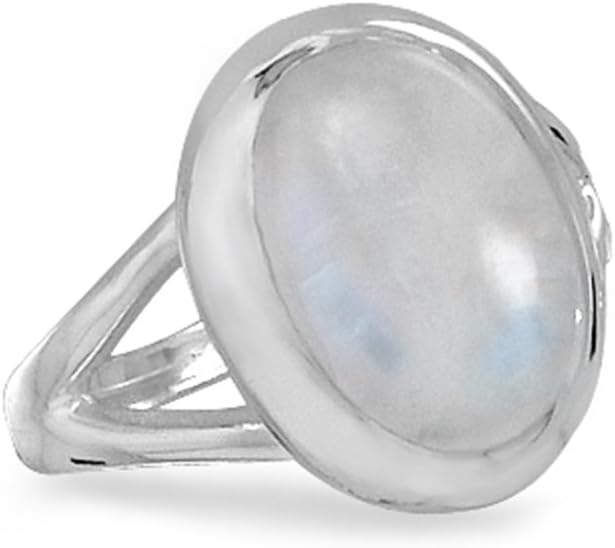Rainbow Moonstone Oval Polished Sterling Silver Ring