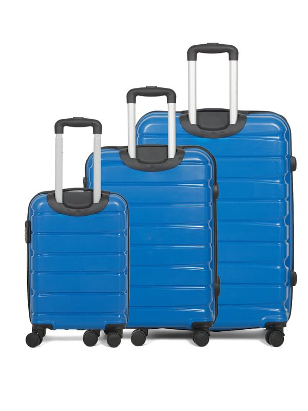 Image of Teakwood Small-Medium-Large 8 Wheels Trolley Bag, Hard Cabin with Zipper Closure, Adjustable Push Button & Cross Side Strap, TSA Lock System 360 Degree (Set of 3, Royal Blue)