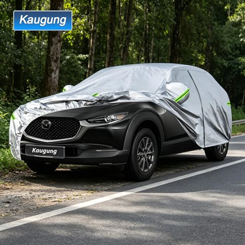 Image of Kaugung Car Cover Custom Fit for Mazda CX-30 CX30 CX3 CX-3(2015-2025), 6 Layers Waterproof All Weather for Automobiles Full Exterior Cover Rain Sun Snow Protector with Door Zipper. Silver