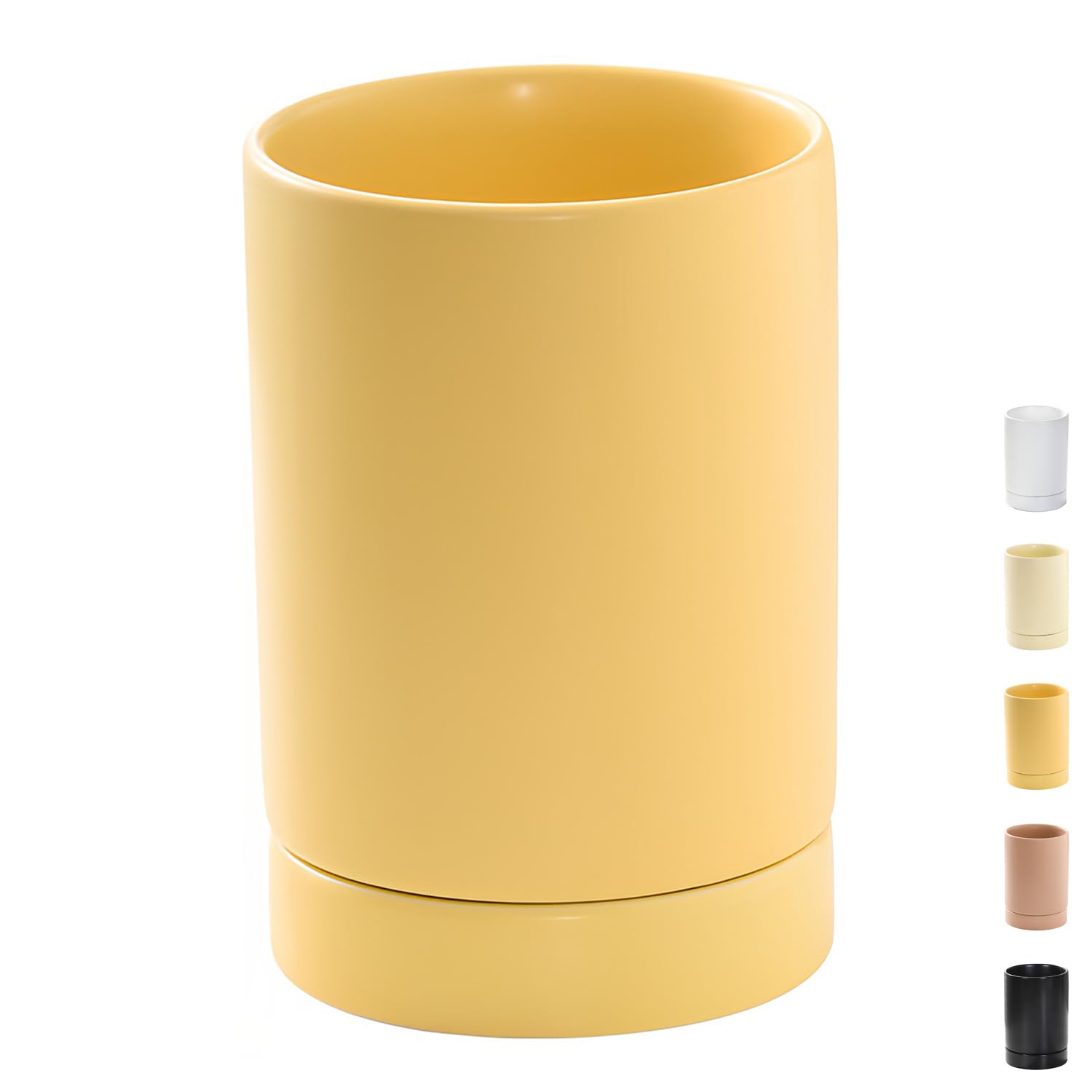 Dowbom Yellow Kitchen Utensil Holder For Countertop, Spoon Spatula Organizer, Ceramic Cooking Utensil Crock, Cutlery Holder, Chopstick Holder (Yellow)