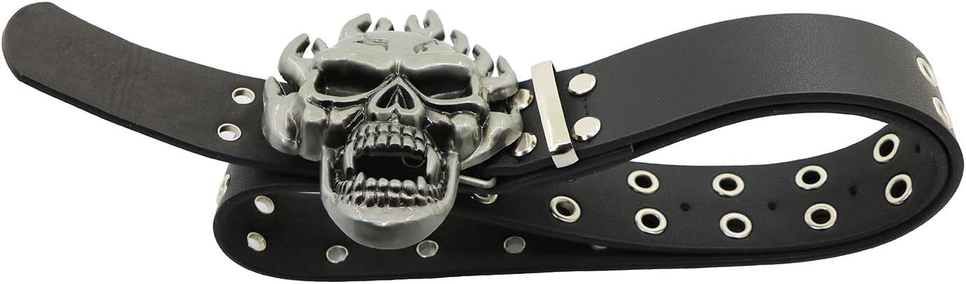 Metal Skull Head Leather Buckle Belt Unisex Punk Decorative Waist Band Men And Women Metal Skull Head Leather Buckle Belt Waist  main image 4