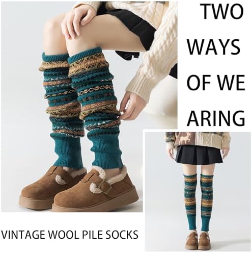 WENAUANG Vintage beenwarmers, winterwarmers voor dames, Boheemse stijl, gebreide dikke beenwarmers, overknee, kousen voor dames en meisjes, Kaki, Eén maat