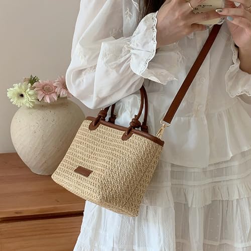 Bolso Tote Pequeño de Tela de Paja para Mujer miniatura 2
