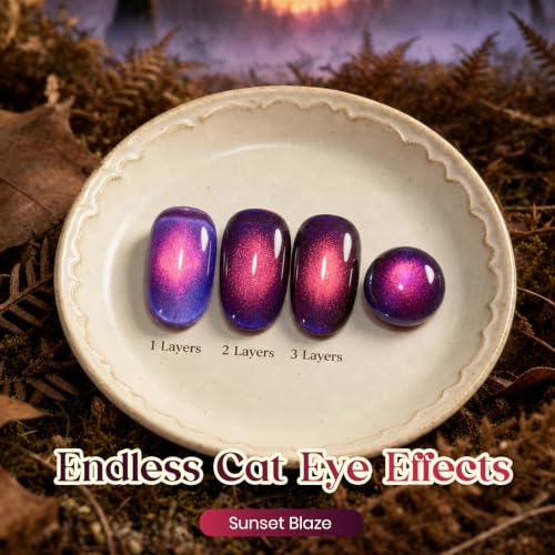 Image of Beetles Purple Cat Eye Gel Polish with Iridescent Effect | 15ml Purple Red Sunset Blaze Holographic Reflective Magnetic Glitter Gel for Women UV Curing Nail Art DIY Manicure Gift