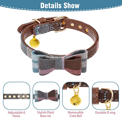 Image of EXPAWLORER Dog Collar and Leash Set - Classic Plaid Dog Bow Tie and Dog Bandana Collar with Bell, Dog Leash Tangle Free, Adjustable Collars for Small Medium Large Dogs Cats, Holiday Ideal Gift