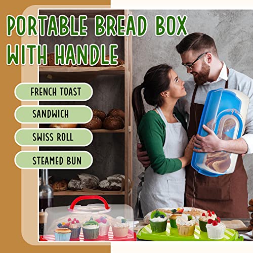 6 Piece Portable Bread Box With Lid Handle, Plastic Bread Keeper Airtight Rectangular Loaf Cake Containers For Kitchen Homemade Carrying Storing Banana Pumpkin Bread #TOP6