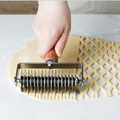 Dough lattice cutter pastry Tool - Stainless Steel Pastry Lattice Roller Cutter for Pie Pizza Bread beef wellington Pastry Crust Roller,Time-Saver Baking Tool