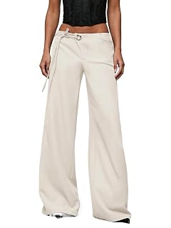 Womens Fall Solid Color Fit High-Waist Drawstring Waist Pants Trousers