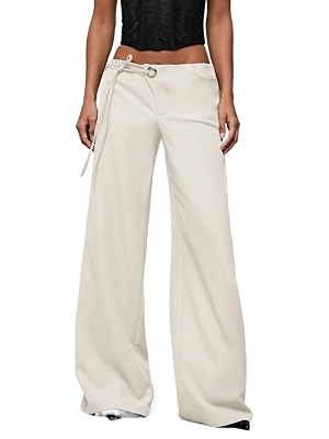 Womens Fall Solid Color Fit High-Waist Drawstring Waist Pants Trousers