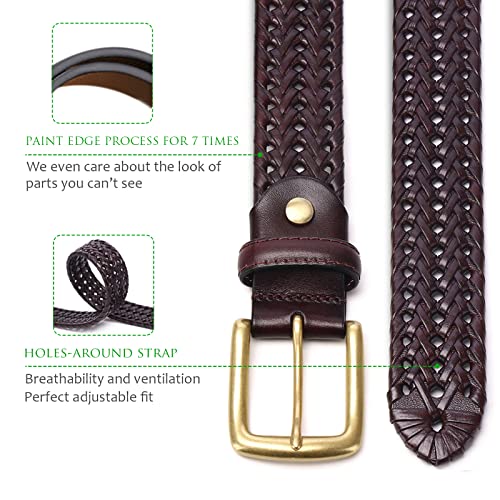 Tamo Feng Mens Braided Belt,100% Leather Belt Lining, Men's Belts For Jeans,Casual Leather Belt Gift-Wrapped (Brown, Xxl(Fit Pants Size 40-42)) #TOP3