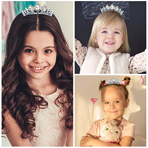 Cocide Girls Crystal Tiara Silver Birthday Crown Rapunzel Pearl Headband For Women Princess Hairpiece For Kid Rhinestone Blue Gem Hair Accessories For Flower Girls Halloween Cosplay Costume Party Gift #TOP3