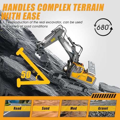 KIYTARBOO Ferngesteuertes Auto Bagger Spielzeug für ab 3 Jahre Sand Fahrzeuge Metall Ferngesteuert, 11CH, 2,4 GHz RC Bagger mit Licht und Sound 680° Drehung, Geschenke für Jungen ab 5 6 7 8 9 10 11 12