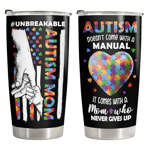 34HD Mother’s Day Gift for Autism Mom – Unbreakable Autism Awareness Mom Tumbler, Special Needs Mom Cup, Birthday Gift for Mom from Daughter Son Kids Husband