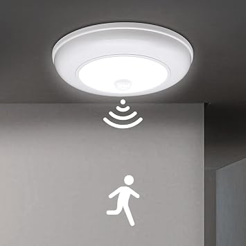 TOOWELL Motion Sensor Light Indoor Battery Operated, Battery Powered Ceiling Light,Round Wireless Closet Lights Without Wiring for Hallway Shed Pantry Garage Porch Bathroom Wall,180LM 6000K Daylight