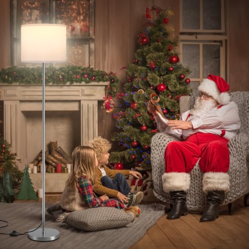 Image of Ambimall 60'' Modern Floor Lamp with Shade, Tall Lamps for Living Room, Bedroom, Office, Dining Room, White Shade with Silver Pole(Without Bulb)