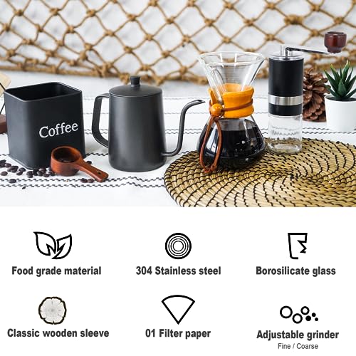 SOTECH Conjunto de cafeteira portátil para derramar, moedor de café manual, vidro à prova de calor,